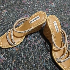 Steve Madden Tan and Silver Wedge Sandals